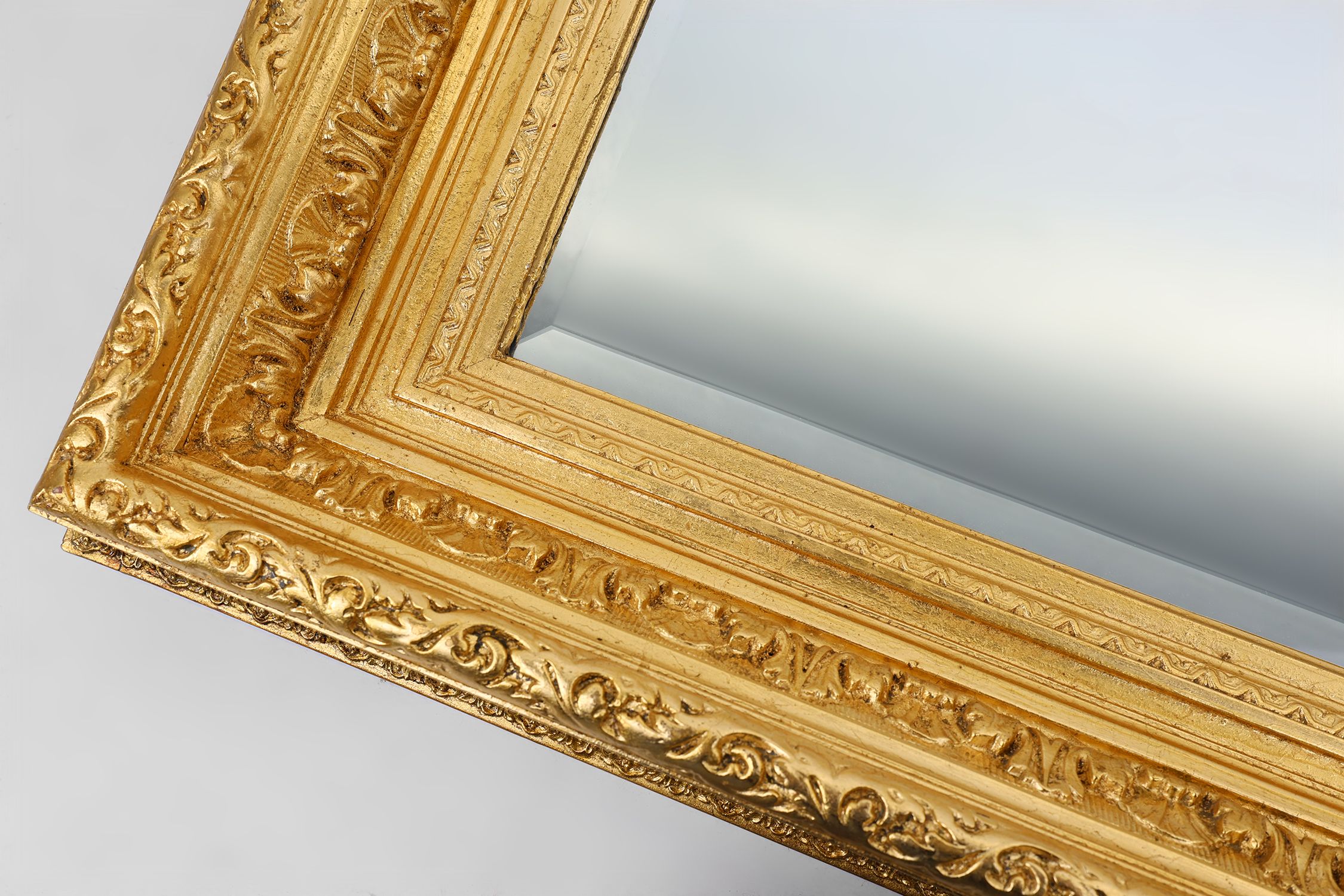 Baroque gilt facet cut wall mirror in wood, France 1850thumbnail